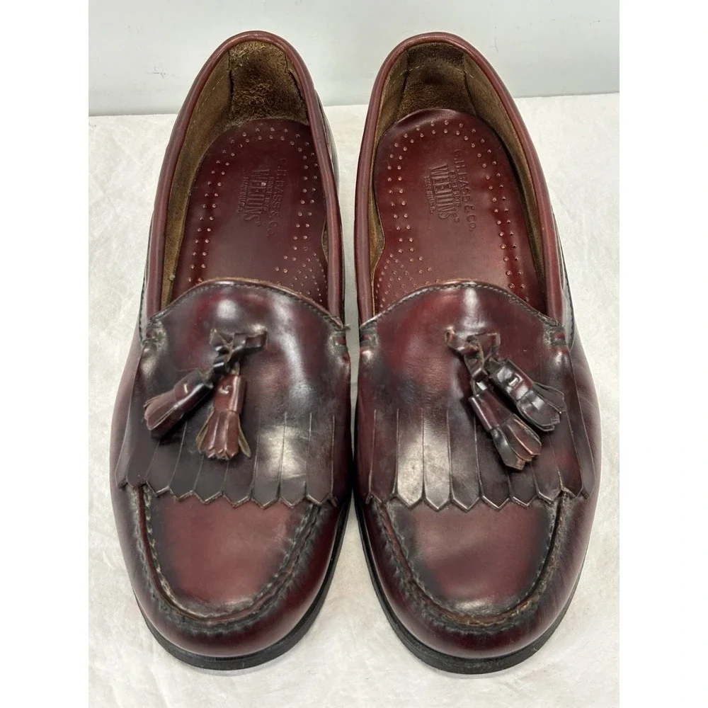Vtg Bass Weejuns Layton Kiltie Tassel Loafers Shoes Men's 9 Oxblood Made USA